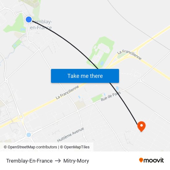 Tremblay-En-France to Mitry-Mory map