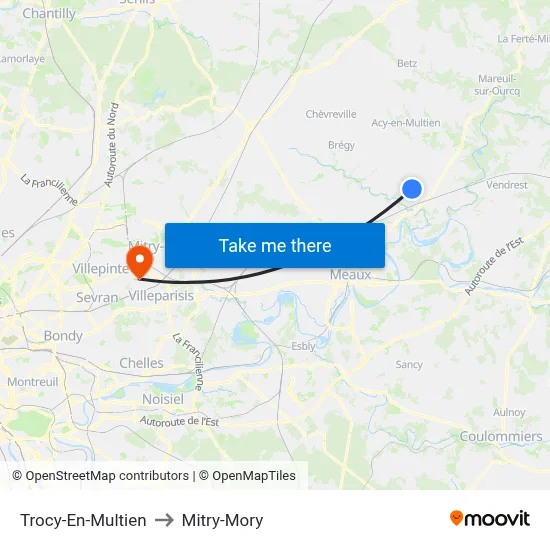 Trocy-En-Multien to Mitry-Mory map
