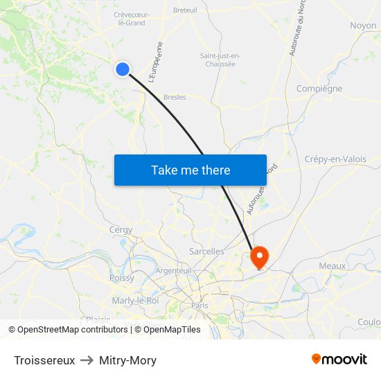 Troissereux to Mitry-Mory map