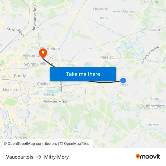 Vaucourtois to Mitry-Mory map