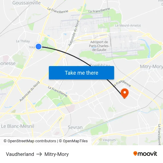 Vaudherland to Mitry-Mory map