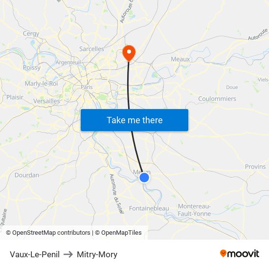 Vaux-Le-Penil to Mitry-Mory map