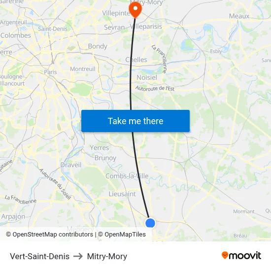 Vert-Saint-Denis to Mitry-Mory map