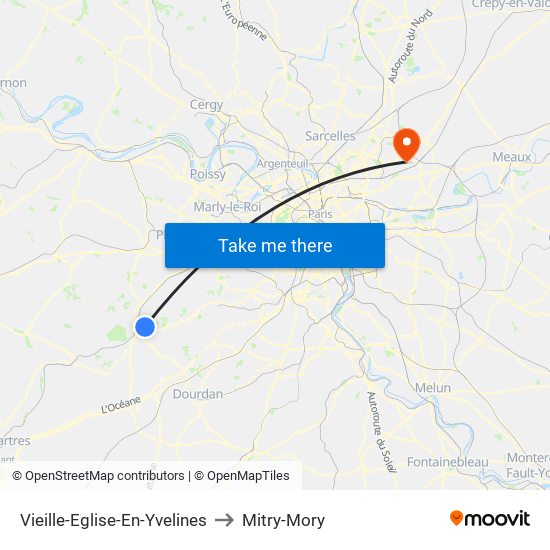 Vieille-Eglise-En-Yvelines to Mitry-Mory map