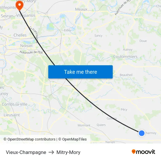 Vieux-Champagne to Mitry-Mory map