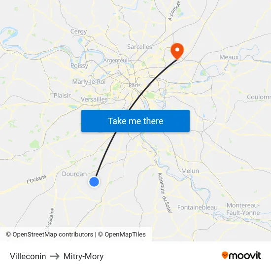 Villeconin to Mitry-Mory map