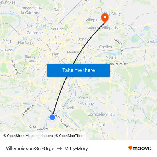 Villemoisson-Sur-Orge to Mitry-Mory map