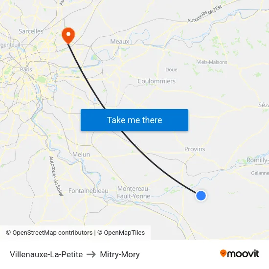 Villenauxe-La-Petite to Mitry-Mory map