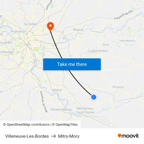 Villeneuve-Les-Bordes to Mitry-Mory map