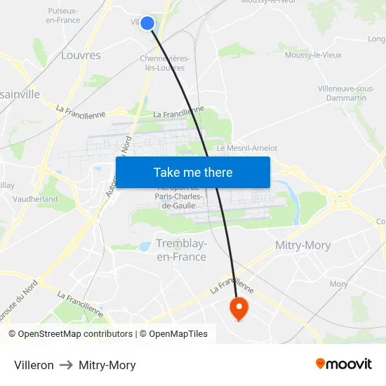 Villeron to Mitry-Mory map