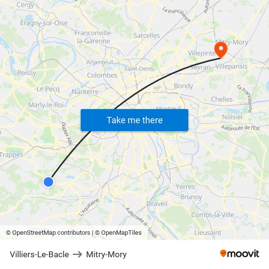 Villiers-Le-Bacle to Mitry-Mory map