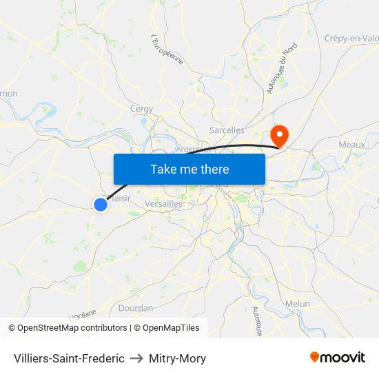 Villiers-Saint-Frederic to Mitry-Mory map