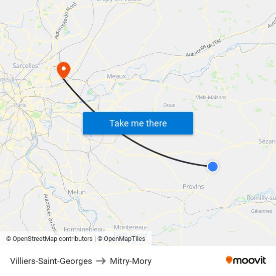 Villiers-Saint-Georges to Mitry-Mory map