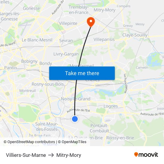 Villiers-Sur-Marne to Mitry-Mory map