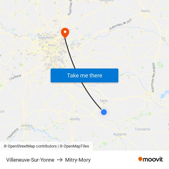 Villeneuve-Sur-Yonne to Mitry-Mory map