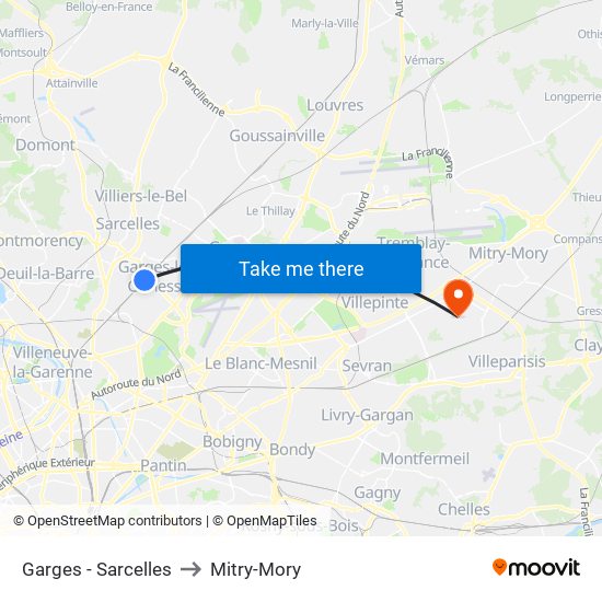 Garges - Sarcelles to Mitry-Mory map