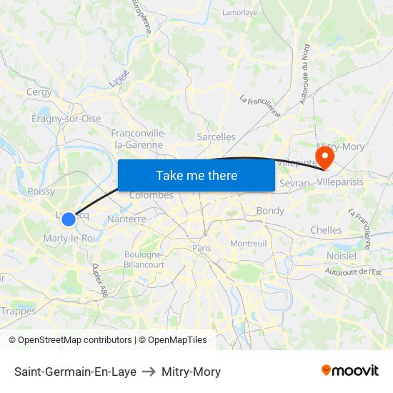 Saint-Germain-En-Laye to Mitry-Mory map