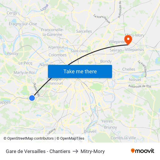 Gare de Versailles - Chantiers to Mitry-Mory map