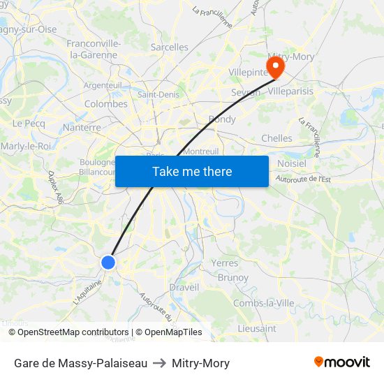 Gare de Massy-Palaiseau to Mitry-Mory map