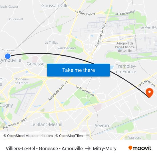 Villiers-Le-Bel - Gonesse - Arnouville to Mitry-Mory map