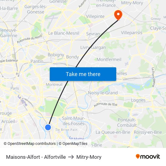 Maisons-Alfort - Alfortville to Mitry-Mory map