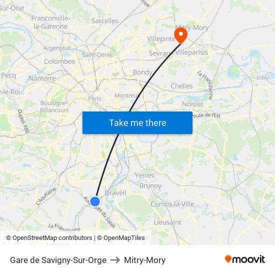 Gare de Savigny-Sur-Orge to Mitry-Mory map