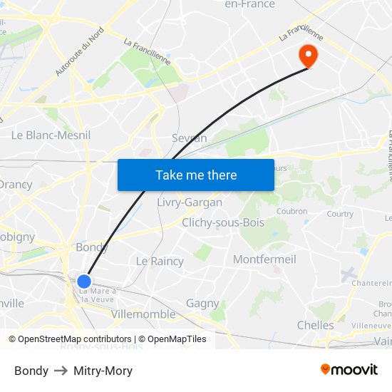 Bondy to Mitry-Mory map