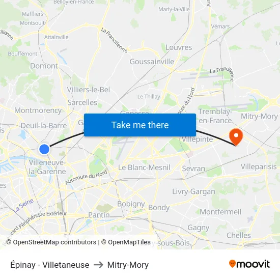 Épinay - Villetaneuse to Mitry-Mory map