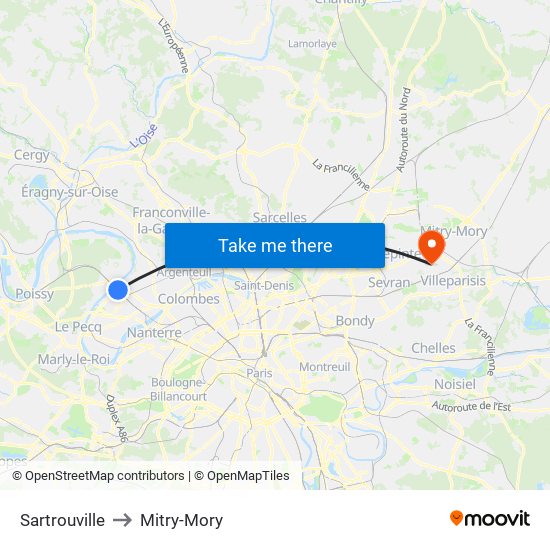 Sartrouville to Mitry-Mory map