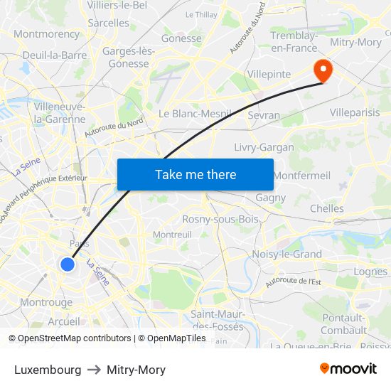 Luxembourg to Mitry-Mory map