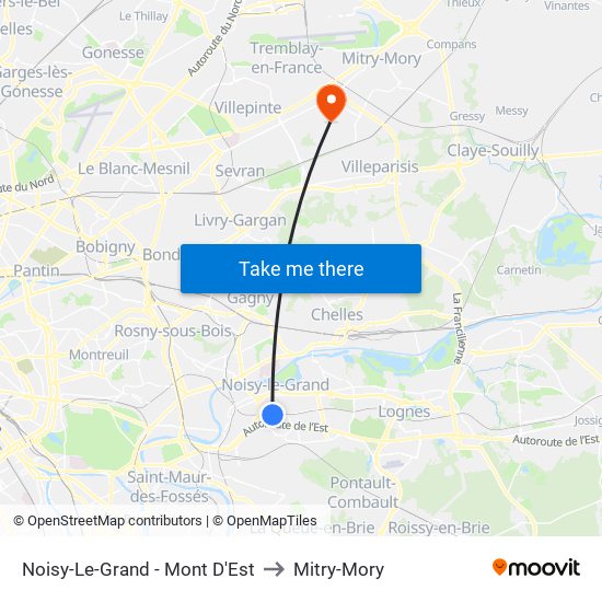 Noisy-Le-Grand - Mont D'Est to Mitry-Mory map