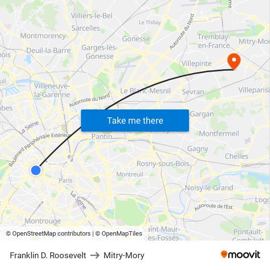 Franklin D. Roosevelt to Mitry-Mory map