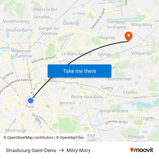 Strasbourg-Saint-Denis to Mitry-Mory map