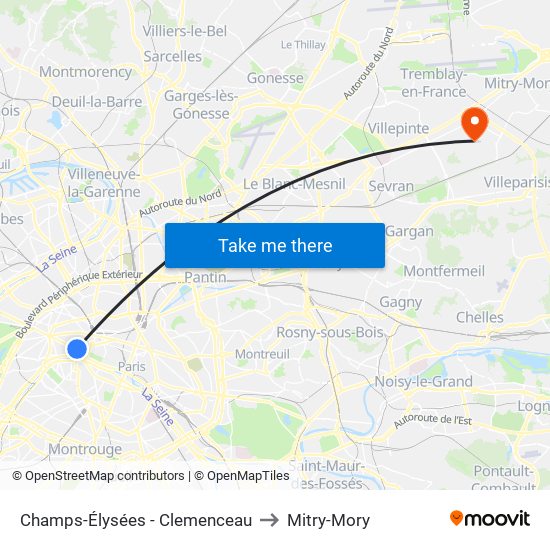 Champs-Élysées - Clemenceau to Mitry-Mory map