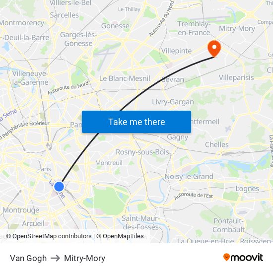 Van Gogh to Mitry-Mory map