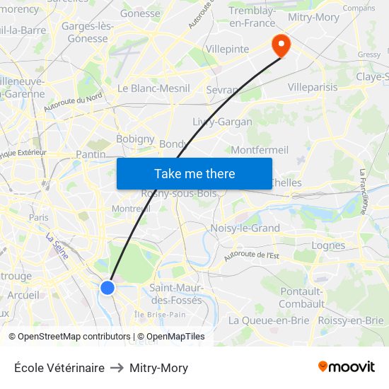 École Vétérinaire to Mitry-Mory map
