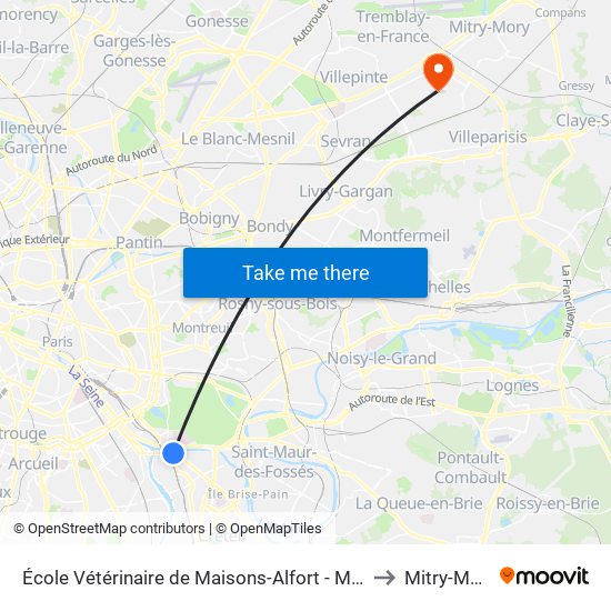 École Vétérinaire de Maisons-Alfort - Métro to Mitry-Mory map