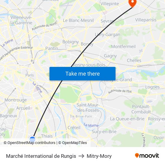 Marché International de Rungis to Mitry-Mory map