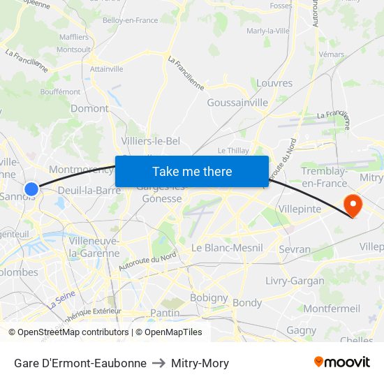 Gare D'Ermont-Eaubonne to Mitry-Mory map