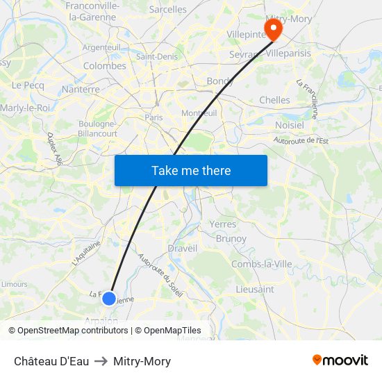 Château D'Eau to Mitry-Mory map