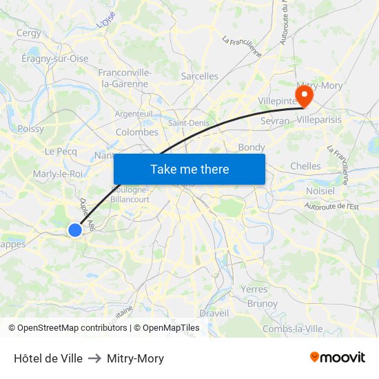 Hôtel de Ville to Mitry-Mory map
