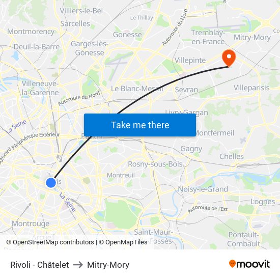 Rivoli - Châtelet to Mitry-Mory map