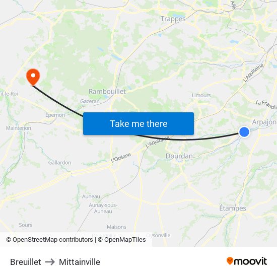Breuillet to Mittainville map