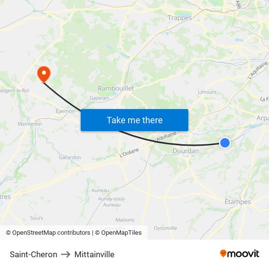 Saint-Cheron to Mittainville map