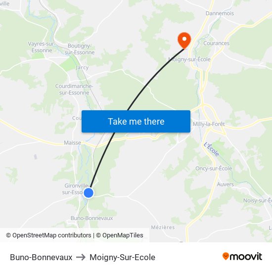 Buno-Bonnevaux to Moigny-Sur-Ecole map