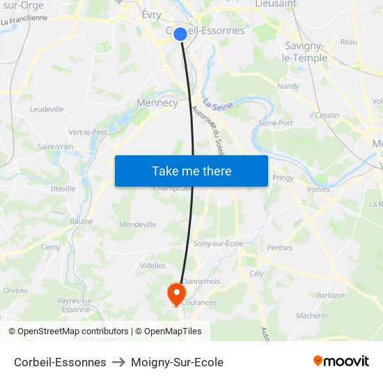 Corbeil-Essonnes to Moigny-Sur-Ecole map