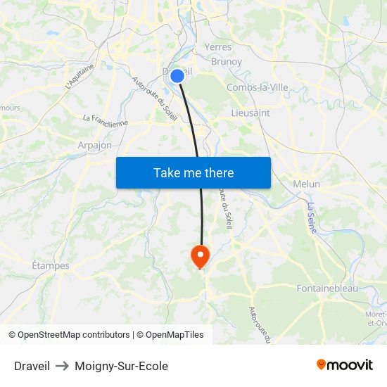 Draveil to Moigny-Sur-Ecole map