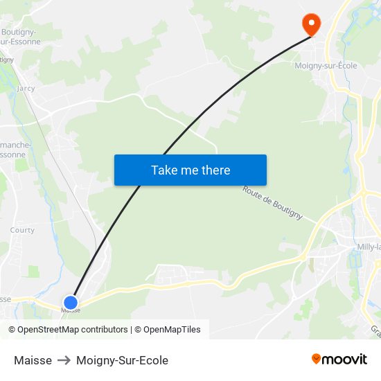 Maisse to Moigny-Sur-Ecole map