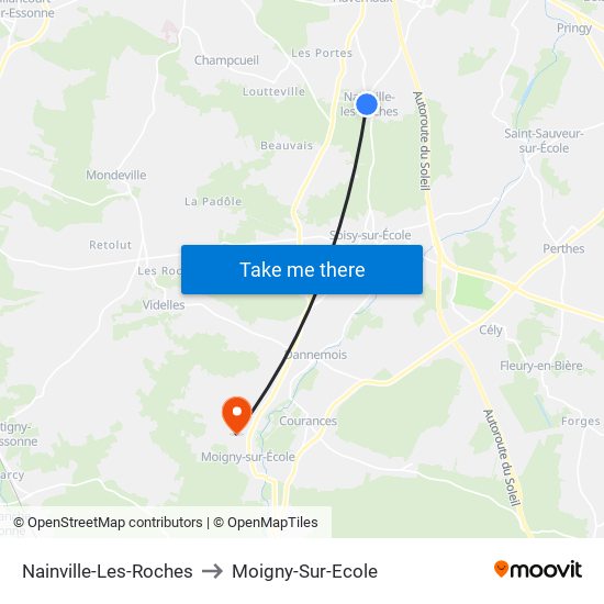 Nainville-Les-Roches to Moigny-Sur-Ecole map