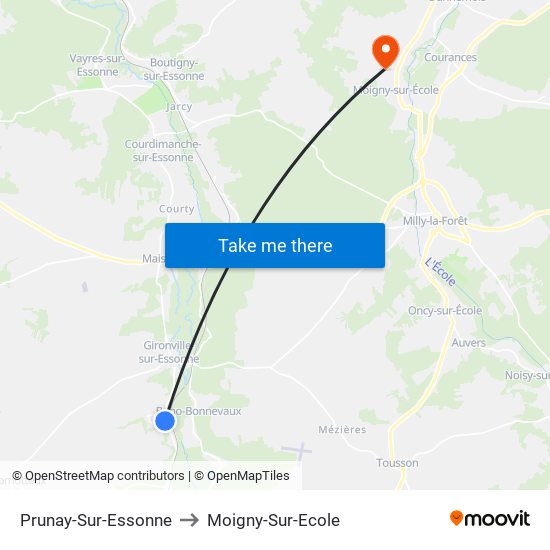 Prunay-Sur-Essonne to Moigny-Sur-Ecole map